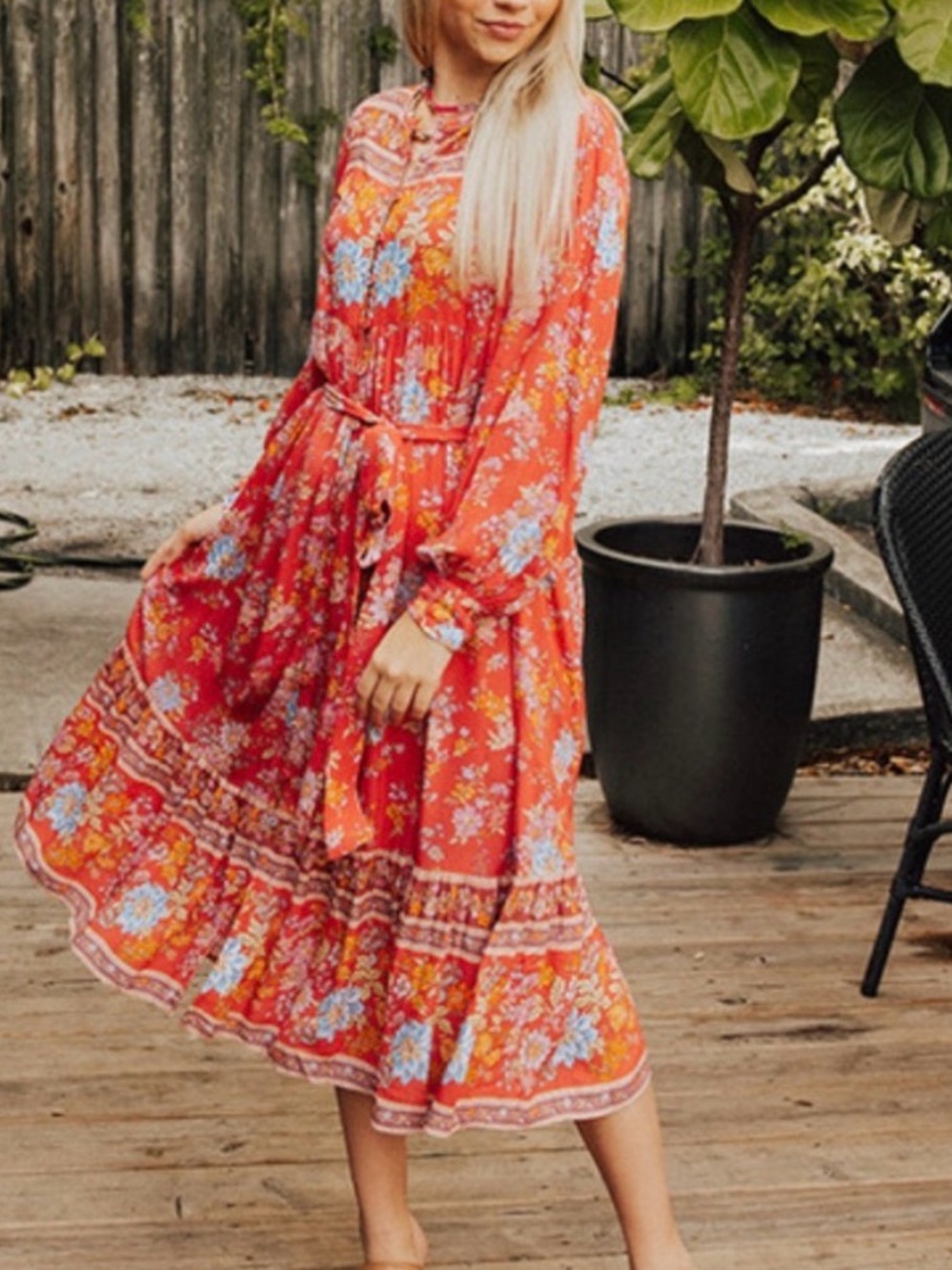 SPELL MEADOWLAND BOHO MIDI DRESS IN POPPY SIZE XS